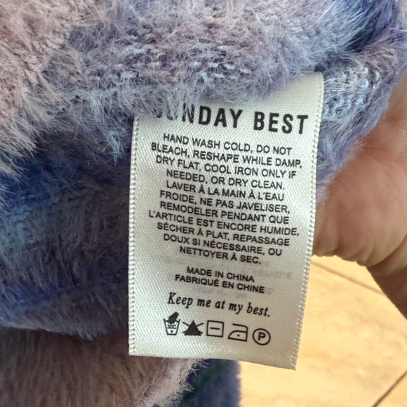 Sunday Best Fuzzy Striped V-Neck Sweater - Blue, Green, and Purple - Picture 4 of 6